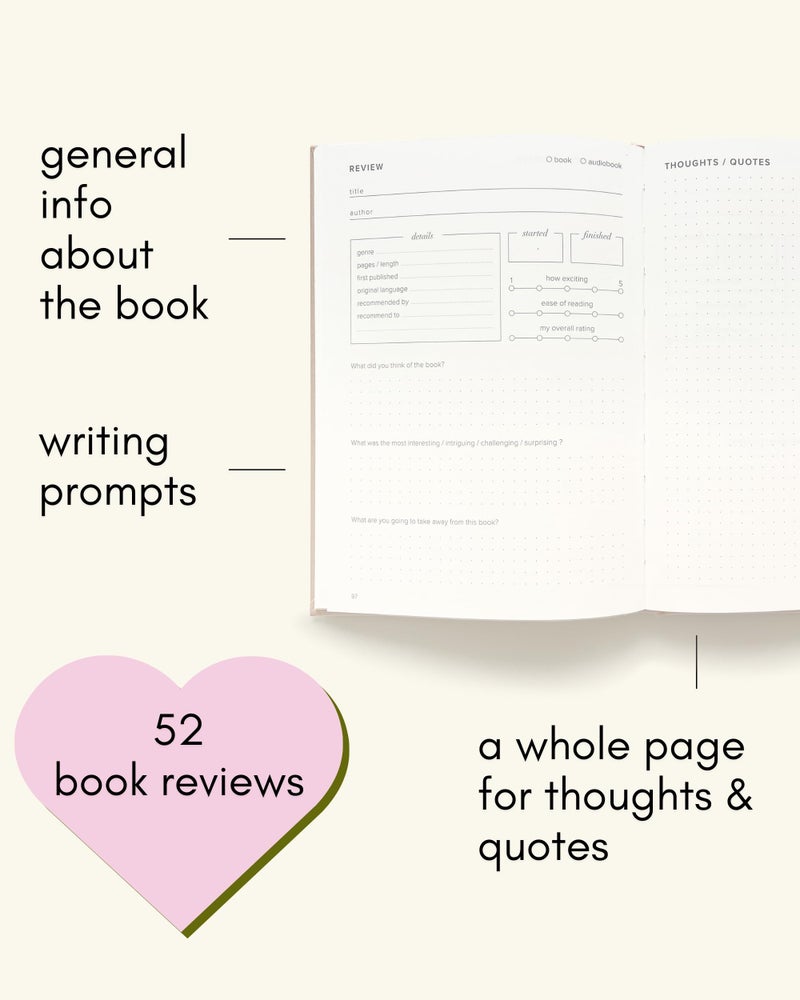 Kunitsa Co. The Reading Journal - 52 Reviews, Book Journal for Book Lovers and Readers, Review and Track Your Reading, Green - Image 4